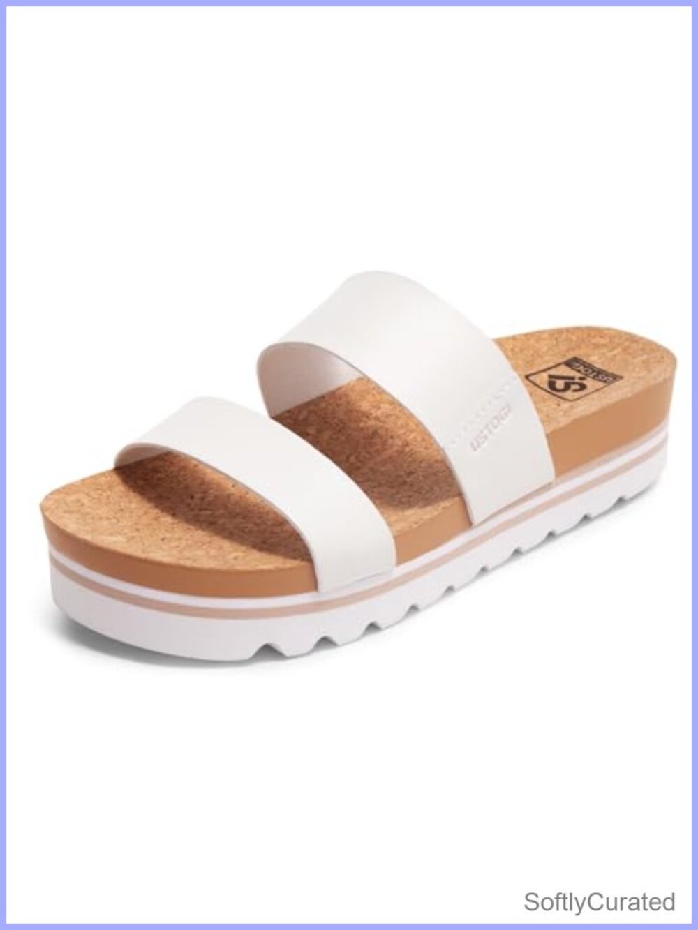 Women's Platform Slide Sandals Faux Leather Cork Footbed Arch Support